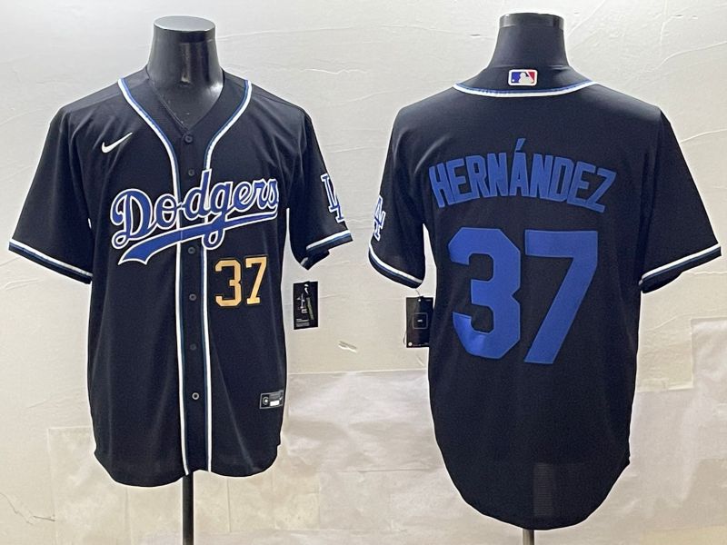 Men 2025 Los Angeles Dodgers #37 Hernandez Black Three generations Fashion Nike MLB Jersey style 5